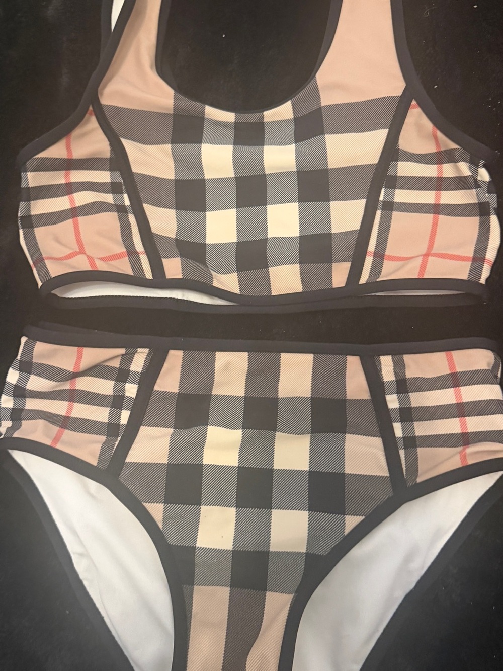 Burberry Beige Black White Plaid Kids Two-Piece Swim Bikini Set